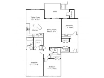 Taymil Fairhaven Residential Gardens 3 Bedroom 2 Bathroom Floor Plan